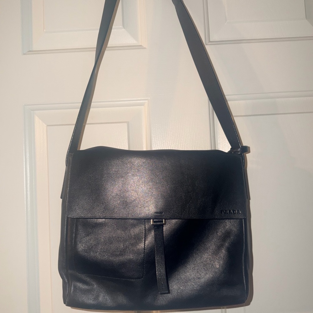 Prada Black Leather Crossbody Messenger Bag